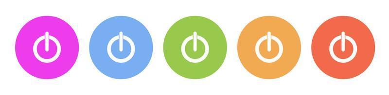 Multi colored flat icons on round backgrounds. Power button multicolor circle vector icon on white background