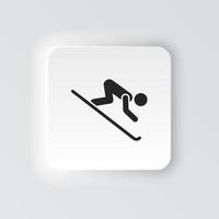 Rectangle button icon Skiing silhouette. Button banner Rectangle badge interface for application illustration on neomorphic style on white background vector