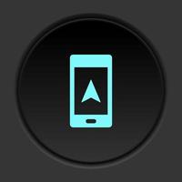 Dark button icon phone cursor. Button banner round badge interface for application illustration on darken background vector