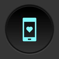 Dark button icon phone love. Button banner round badge interface for application illustration on darken background vector
