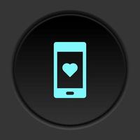 Dark button icon phone love. Button banner round badge interface for application illustration on darken background vector