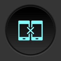 Dark button icon phone sync remove. Button banner round badge interface for application illustration on darken background vector