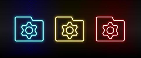 folder, option neon icon set. Set of red, blue, yellow neon vector icon on dark transparent background