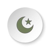 Round button for web icon, Islam, moon, star symbol. Button banner round, badge interface for application illustration on white background vector