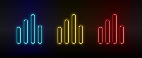 Neon icon set analytics, bar chart. Set of red, blue, yellow neon vector icon on dark transparent background