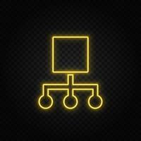 hierarchical, network yellow neon icon .Transparent background. Yellow neon vector icon on dark background