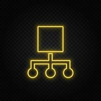 hierarchical, network yellow neon icon .Transparent background. Yellow neon vector icon on dark background