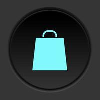 Round button icon Bag for going shopping. Button banner round badge interface for application illustration on dark background vector