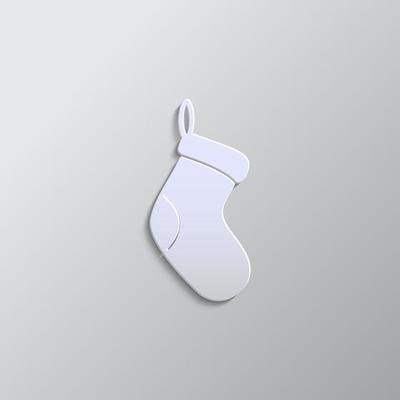 Vector Single white Silhouette Icon - Christmas Sock. Vector icon. Paper style vector icon on white background