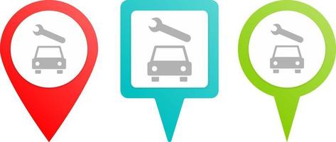 Car, repair pin icon. Multicolor pin vector icon, diferent type map and navigation point.