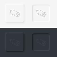 Neumorphic style black and white set food and drink vector icon. sausage icon in line style isolated icon set