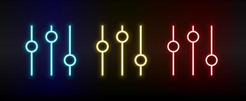 tune, control, setting neon icon set. Set of red, blue, yellow neon vector icon on dark transparent background