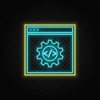 site, setting neon vector icon. Blue and yellow neon vector icon. Vector transparent background