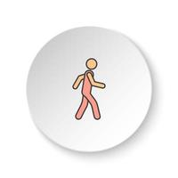 Round button for web icon, Man, walking. Button banner round, badge interface for application illustration on white background vector