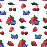 Seamless pattern with ripe berry. Cherry, blueberry, raspberry, strawberries on white. Pattern, wrapping paper. vector