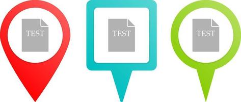 test, file, pin icon. Multicolor pin vector icon, diferent type map and navigation point. on white background