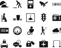 HSE concept, occupational safety and health danger, perimeter, production factory and environment, labor preventive instructions, worker protection vector icon set on white background