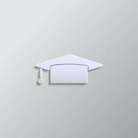 Graduation, cap paper style, icon. Grey color vector background- Paper style vector icon.