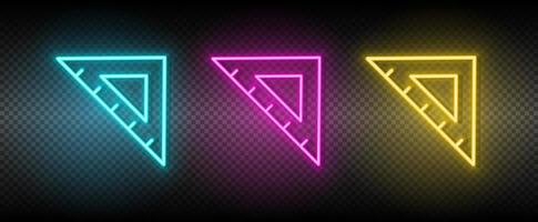 measure, ruler, triangle vector icon yellow, pink, blue neon set. Tools vector icon on dark transparency background