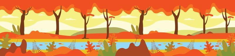 otoño bosque. otoñal naturaleza paisaje, amarillo bosques arboles y bosque otoño hojas. octubre follaje otoño otoñal escena, septiembre parque árbol y río dibujos animados vector ilustración