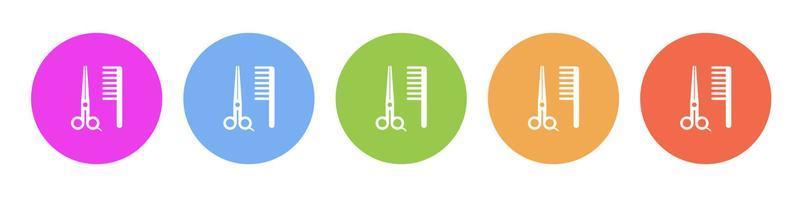 Multi colored flat icons on round backgrounds. Scissors, comb, barber multicolor circle vector icon on white background