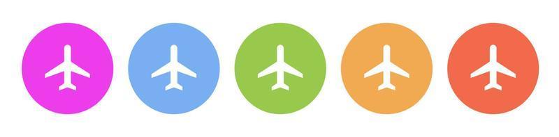 Multi colored flat icons on round backgrounds. Plane multicolor circle vector icon on white background