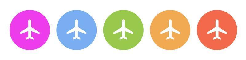 Multi colored flat icons on round backgrounds. Plane multicolor circle vector icon on white background