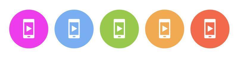 Multi colored icon phone play. Button banner round badge interface for application illustration on white background vector