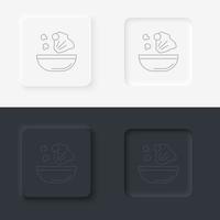 Neumorphic style black and white set food and drink vector icon. Food dish recipe, nutrition concept, salad ingredients, vector mono line icon icon set