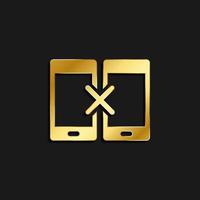 phone, sync, remove gold icon. Vector illustration of golden style icon on dark background