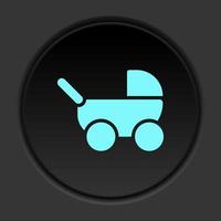 Dark button icon Baby stroller. Button banner round badge interface for application illustration on darken background vector