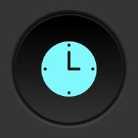 Round button icon, clock, hour. Button banner round, badge interface for application illustration on dark background vector