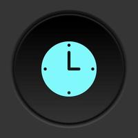 Round button icon, clock, hour. Button banner round, badge interface for application illustration on dark background vector