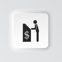 Rectangle button icon Man and cashier machine. Button banner Rectangle badge interface for application illustration on neomorphic style on white background vector