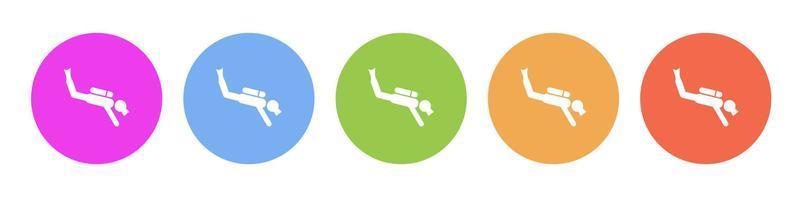 Multi colored flat icons on round backgrounds. Diver, man multicolor circle vector icon on white background