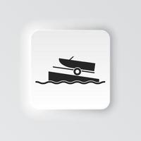 rectángulo botón icono barco en un rampa. botón bandera rectángulo Insignia interfaz para solicitud ilustración en neomórfico estilo en blanco antecedentes vector