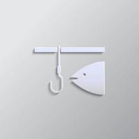 Fishing paper style, icon. Grey color vector background- Paper style vector icon.