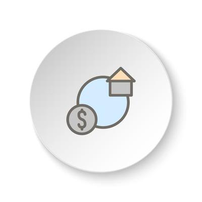 Round button for web icon, house, exchange, house, money. Button banner round, badge interface for application illustration on white background