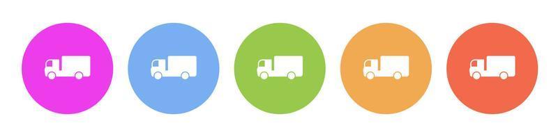 Multi colored flat icons on round backgrounds. Delivery truck multicolor circle vector icon on white background