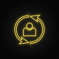 user, refresh yellow neon icon .Transparent background. Yellow neon vector icon on dark background