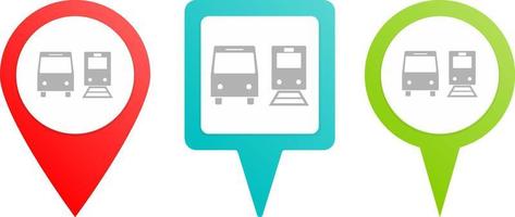 Bus, train pin icon. Multicolor pin vector icon, diferent type map and navigation point.