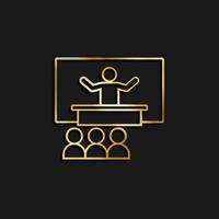 Conference, presentation, seminar gold icon. Vector illustration of golden icon on dark background