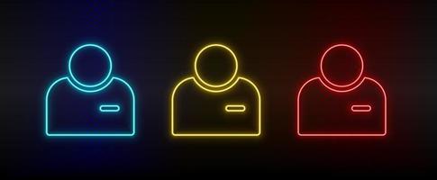 Neon icon set avatar, user. Set of red, blue, yellow neon vector icon on dark transparent background