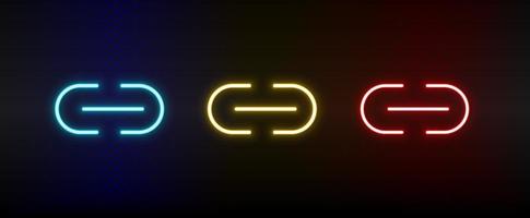 link, url neon icon set. Set of red, blue, yellow neon vector icon on dark transparent background