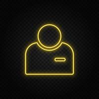 avatar, user yellow neon icon .Transparent background. Yellow neon vector icon on dark background