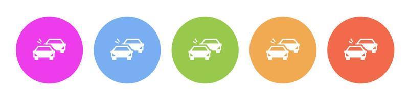 Multi colored flat icons on round backgrounds. Auto, car collision multicolor circle vector icon on white background