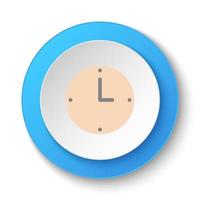 Round button for web icon, clock, hour. Button banner round, badge interface for application illustration on white background vector