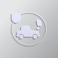 car, insurance, icon, vector, insurable, fuse paper style. Grey color vector background- Paper style vector icon. on white background