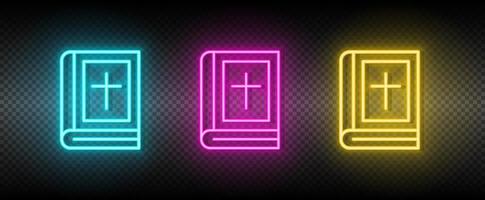 Book, cross symbol neon vector icon