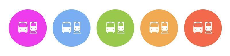 Multi colored flat icons on round backgrounds. Bus, train multicolor circle vector icon on white background